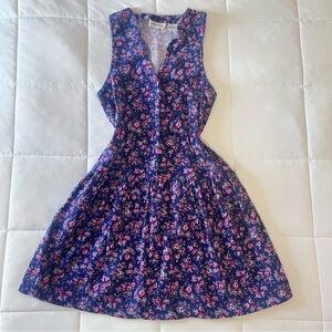 Vintage 1990s Amanda Nicole Women's S Purple Floral Corduroy Loose Jumper Dress